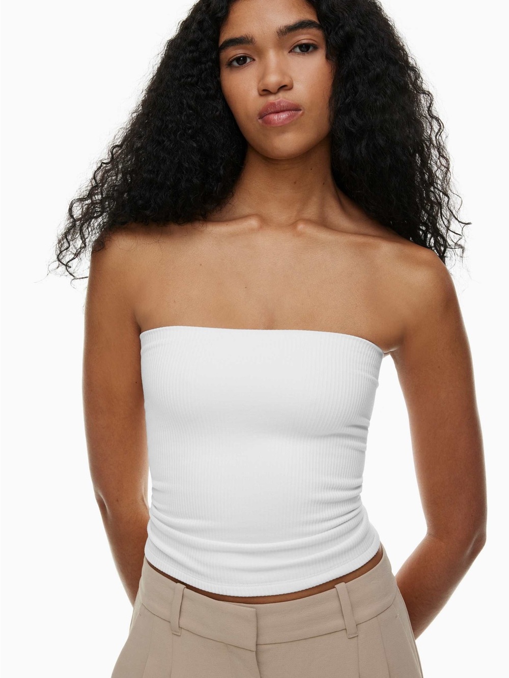 Aritiza White Ribbed Seamless Giselle Tube Top